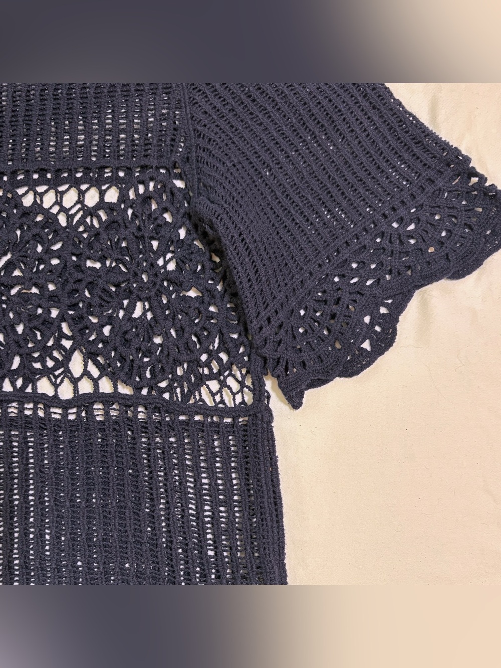 Anthropologie James Coviello Janice Crochet Lace Top Navy Blue Small S - Picture 4 of 9